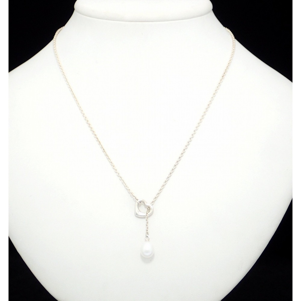 TIFFANY Co Elsa Peretti Open Heart Lariat Freshwater Pearl Pendant Necklace - Picture 5 of 5
